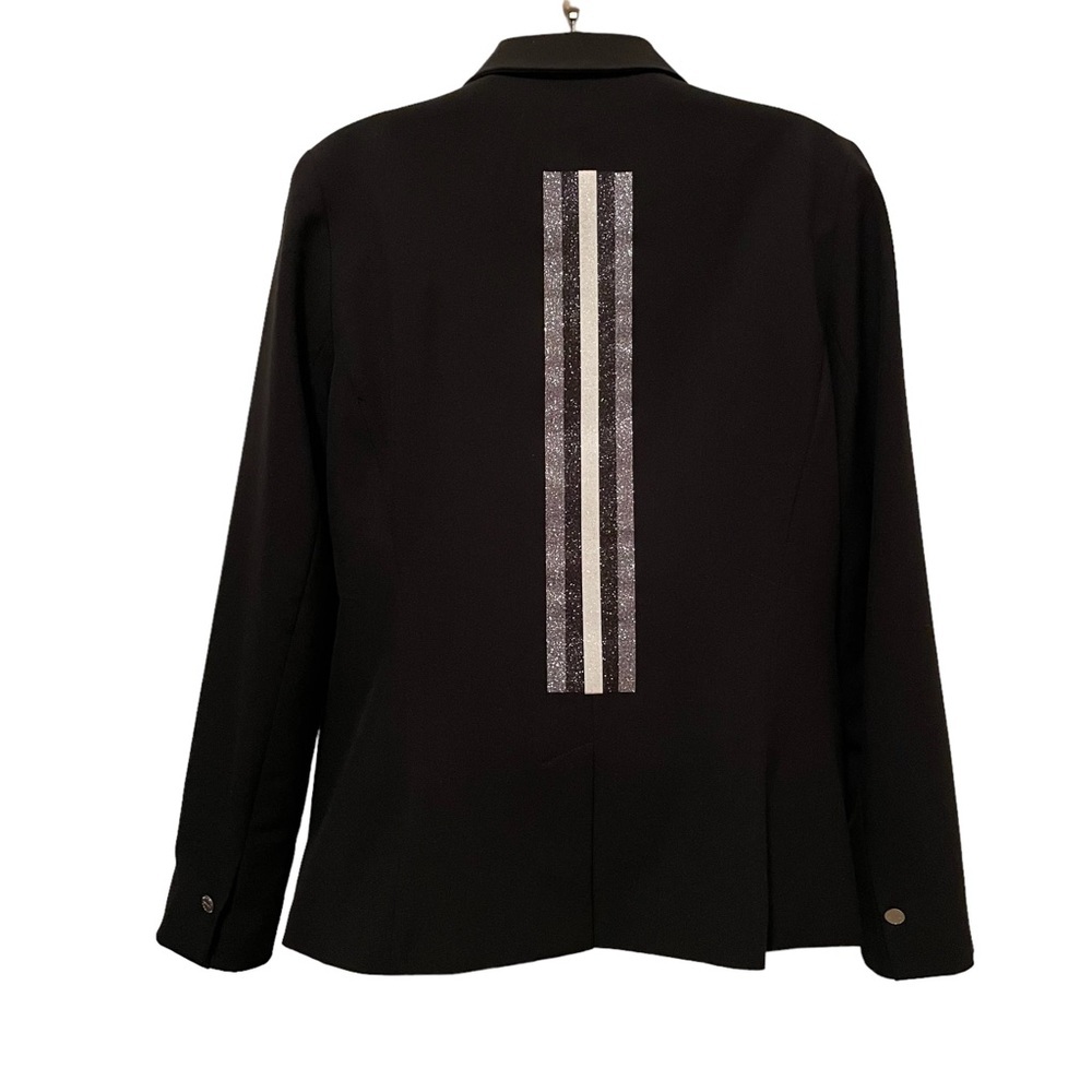 Hipchik Couture Black Glitter Mono Striped Blazer Long Sleeve Single Button